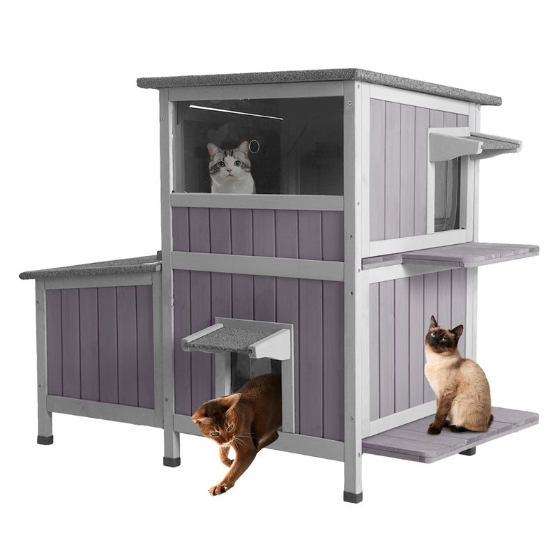 なつ　キャットハウス PawHut Large Outdoor Cat Enclosure Kitten House Indoor Cage with 3