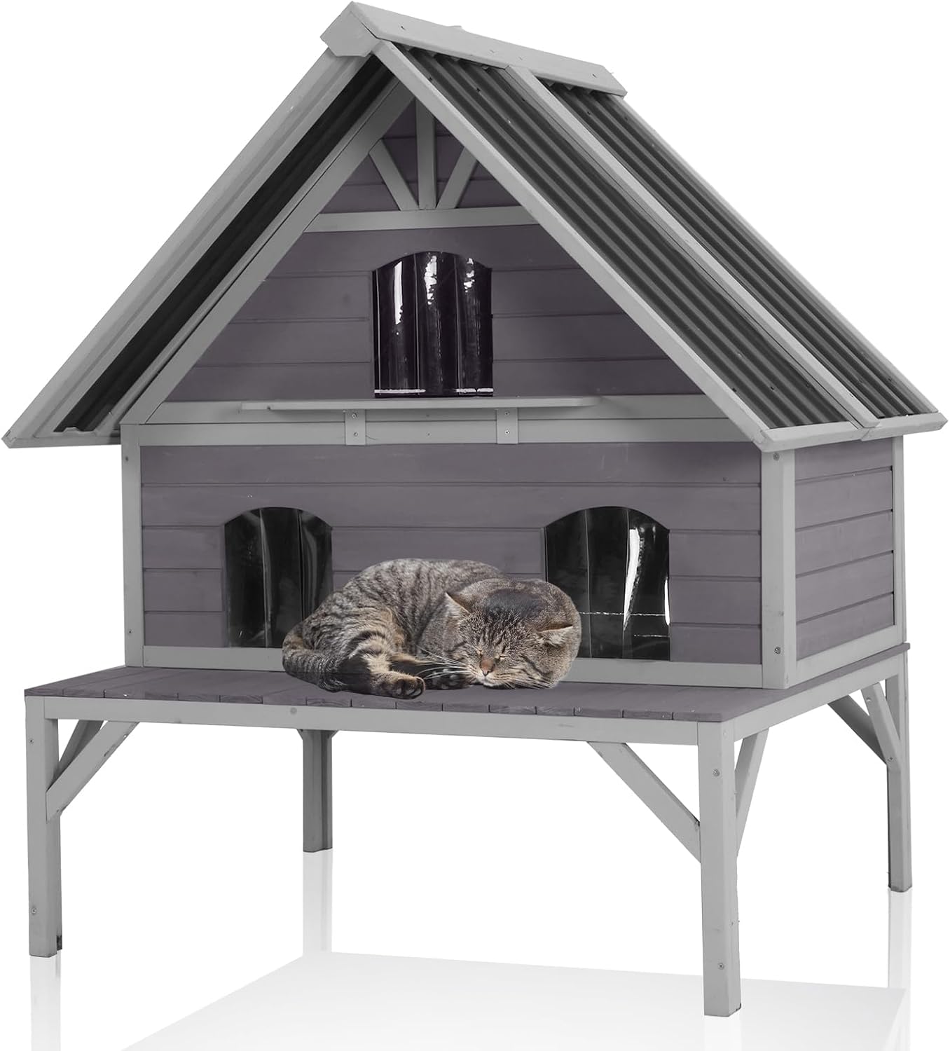 MEDEHOO AIR7034 Large Outdoor Cat House Weatherproof 2-Story