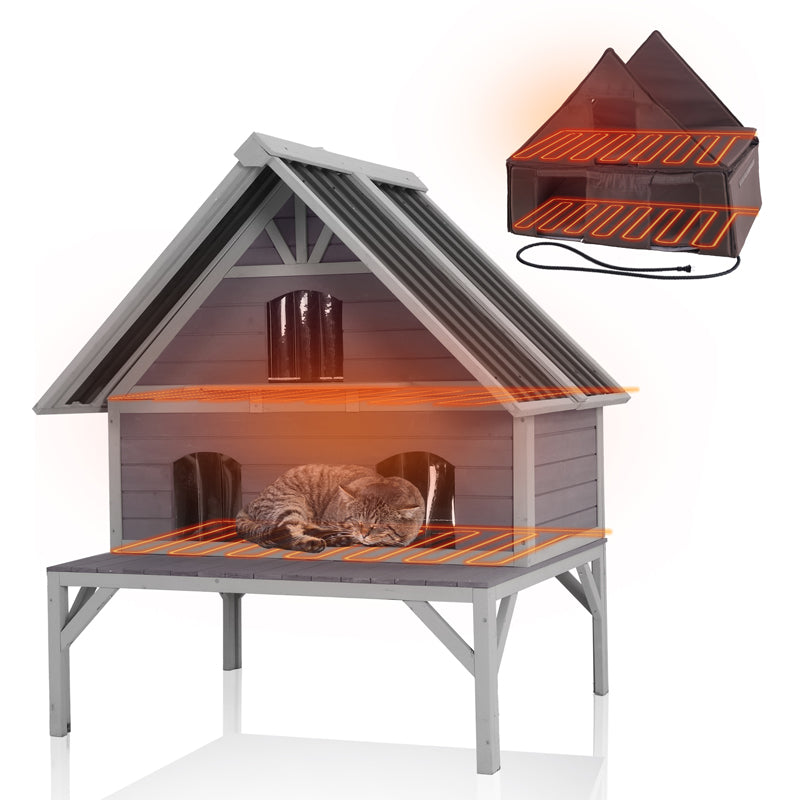 なつ　キャットハウス Heated Wooden Cat House with Insulation Liner – Outdoor/Indoor