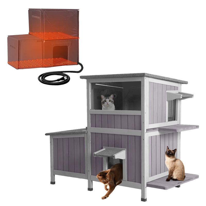 2-Storey Outdoor Cat House with Heating Pad Insulation Liner