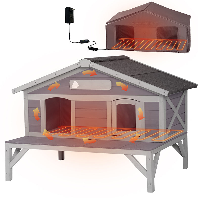 Cozy Wooden Heated Cat House with Insulation, Heating Pad