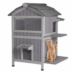 Aivituvin 2-Story Wooden Cat House AIR94, Waterproof Feral Cat Shelter