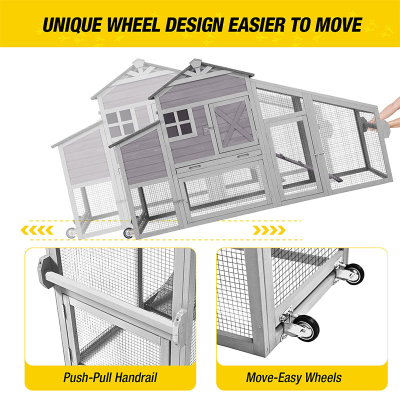 MEDEHOO Mobile Chicken Coop Hen House with Wheels Handdrail for 2-4 Chickens