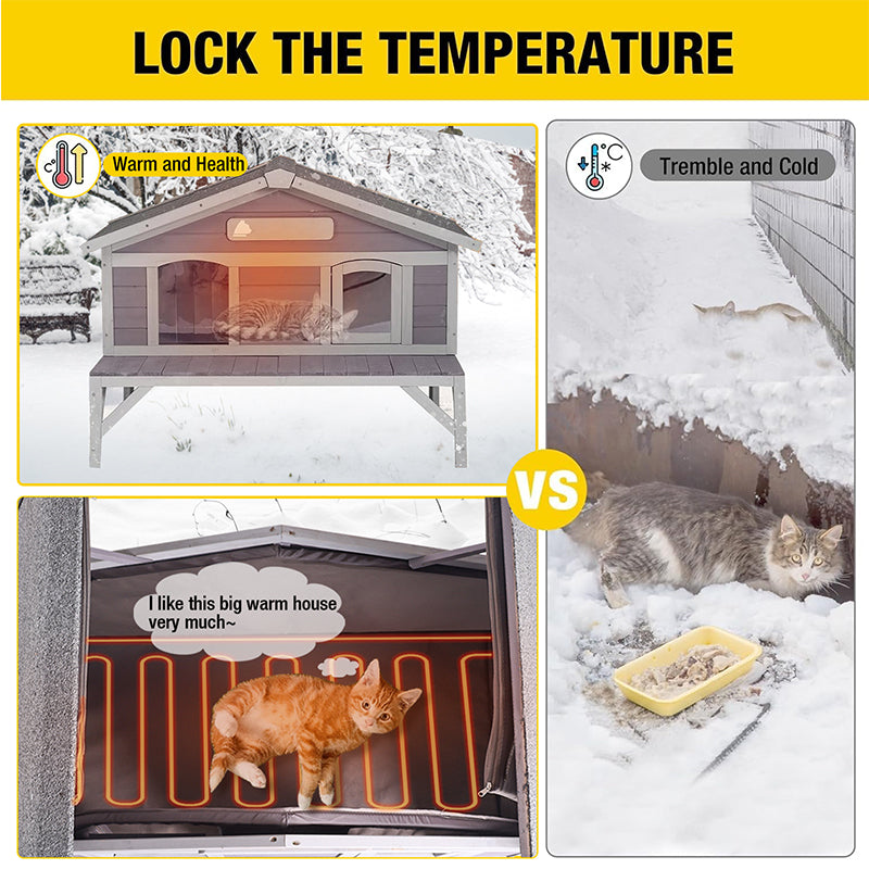 MEDEHOO AIR92-IN-HP Wooden Heated Cat House with Insulated Liner for Winter Outdoor
