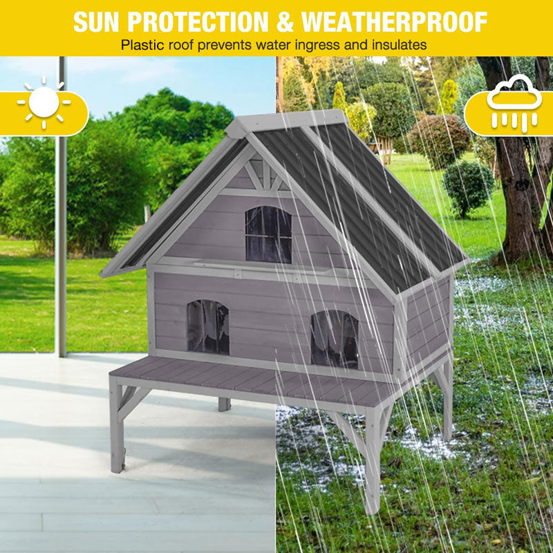 Aivituvin-AIR7034 Wooden Outdoor Cat House | Waterproof Roof