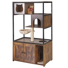 Aivituvin Wooden Cat Condo AIR102, 3-Story Litter Box Enclosure with Strong Iron Frame