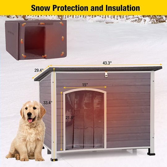 Aivituvin-AIR43-IN 43.3"L Insulated Large Wooden Dog House| Liner Inside