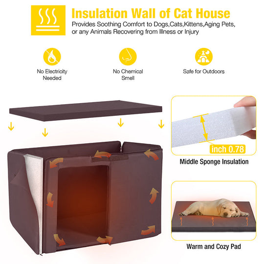 MEDEHOO Wooden Dog House with Insulated Liner, Dog Kennel with PVC Curtain Removable Floor
