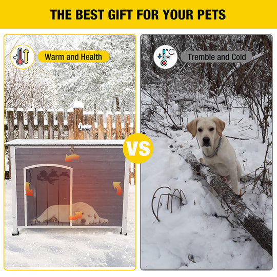 Aivituvin-AIR43-IN 43.3"L Insulated Large Wooden Dog House| Liner Inside