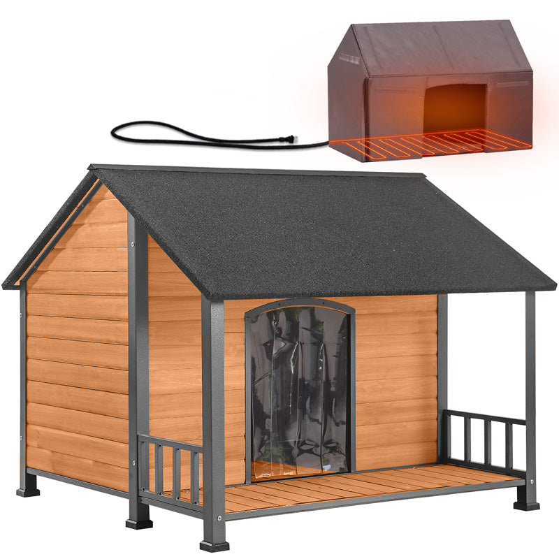 Heated Wooden Dog House with Porch for Large Dogs – Aivituvin