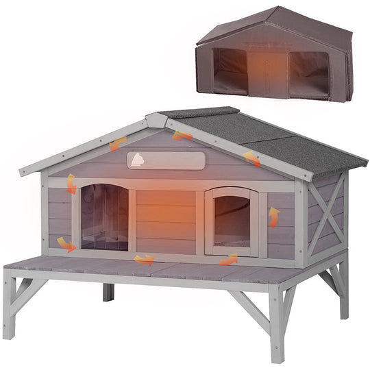 MEDEHOO AIR92-IN Insulated Outdoor Cat House for Winter Feral Cat Shelter Weatherproof with Soft Liner Included, Large Opening Roof Escape Door