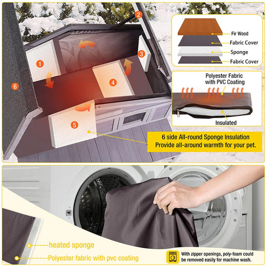 MEDEHOO AIR92-IN Insulated Outdoor Cat House for Winter Feral Cat Shelter Weatherproof with Soft Liner Included, Large Opening Roof Escape Door