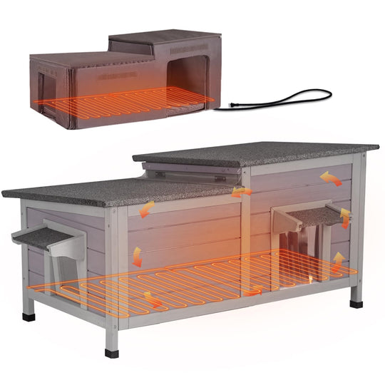 MEDEHOO AIR93-IN-HP Heated Cat House for Outdoor Insulated Cat House Weatherproof Feral Cat Shelter with Heater and Insulated Liner