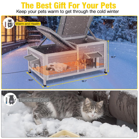 MEDEHOO AIR93-IN-HP Heated Cat House for Outdoor Insulated Cat House Weatherproof Feral Cat Shelter with Heater and Insulated Liner