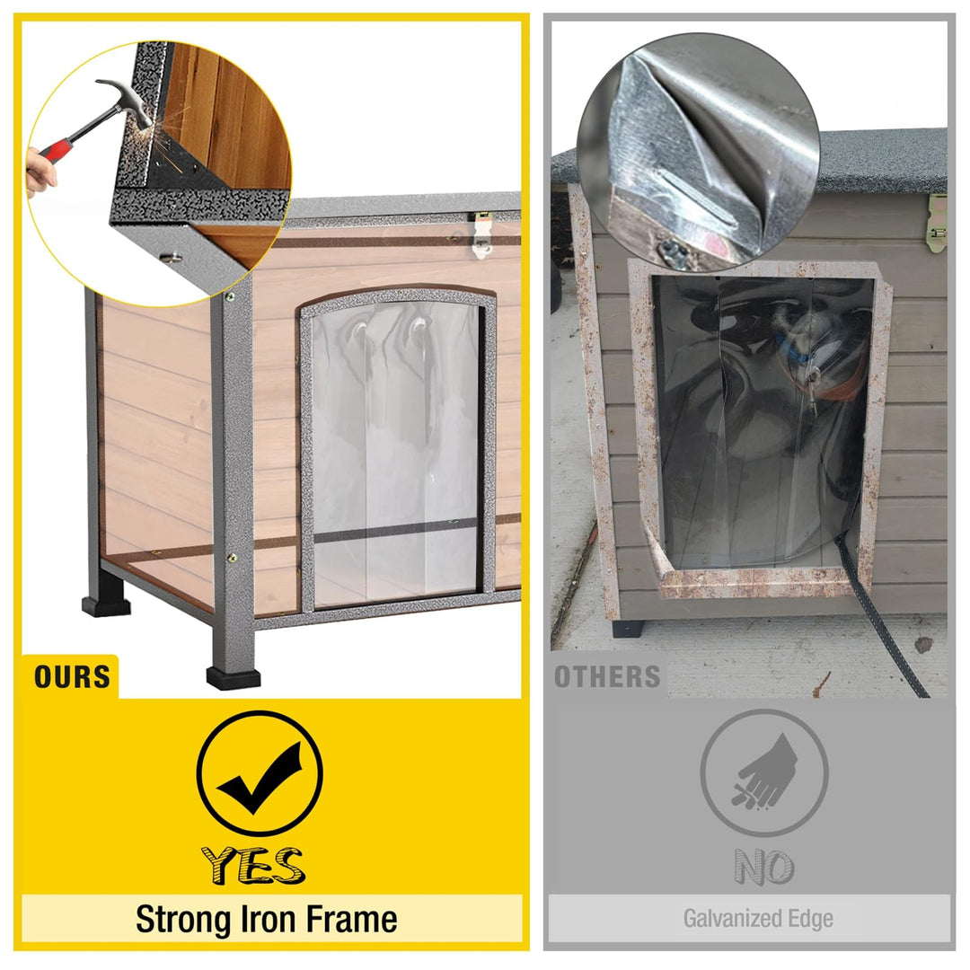 MEDEHOO AIR74-IN-HP Heated Outdoor Dog House with Heating Pad & Insulated Liner, Winter Weatherproof Anti-Chewing Dog Kennel, Iron, Brown