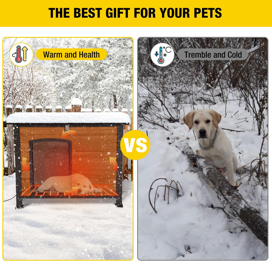 MEDEHOO AIR74-IN-HP Heated Outdoor Dog House with Heating Pad & Insulated Liner, Winter Weatherproof Anti-Chewing Dog Kennel, Iron, Brown