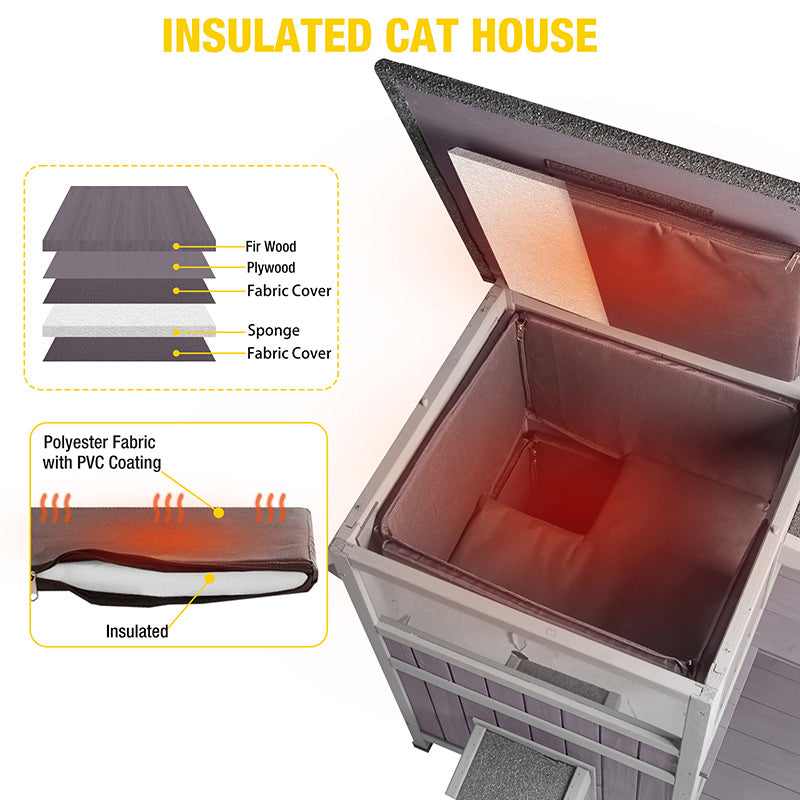 MEDEHOO Insulated Cat House Outdoor, Feral Cat Shelter for Winter Weatherproof with Insulated Liner