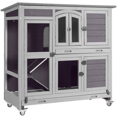 Aivituvin 2-Story Rabbit Hutch AIR06-C, Bunny Cage on Wheels, 8.32 ft