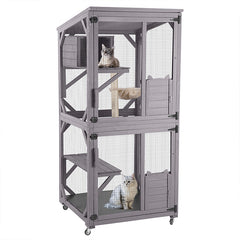 Aivituvin Outdoor Cat Catio AIR22, Cat House for 2–3 Cats, Connects to Window or Cat Door