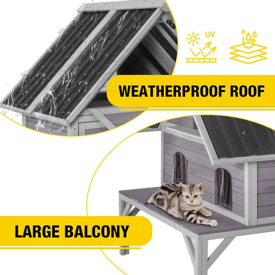 Aivituvin-AIR7034 Wooden Outdoor Cat House | Waterproof Roof