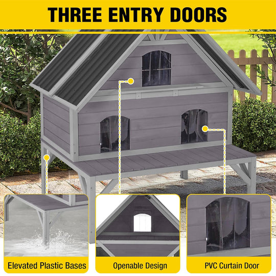 Aivituvin-AIR7034 Wooden Outdoor Cat House | Waterproof Roof