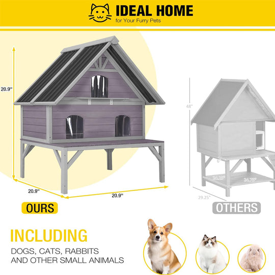 Aivituvin-AIR7034 Wooden Outdoor Cat House | Waterproof Roof