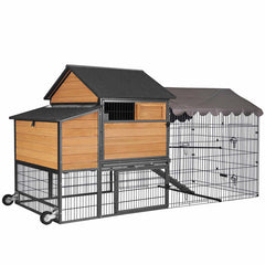 Aivituvin Metal Frame Chicken Coop AIR7006, Wooden Chicken Tractor for 6-8 Chickens