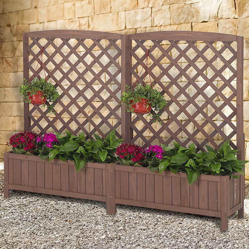 Morgete Raised Garden Bed with Legs Trellis Wooden Planter Box Outdoor for Gardening