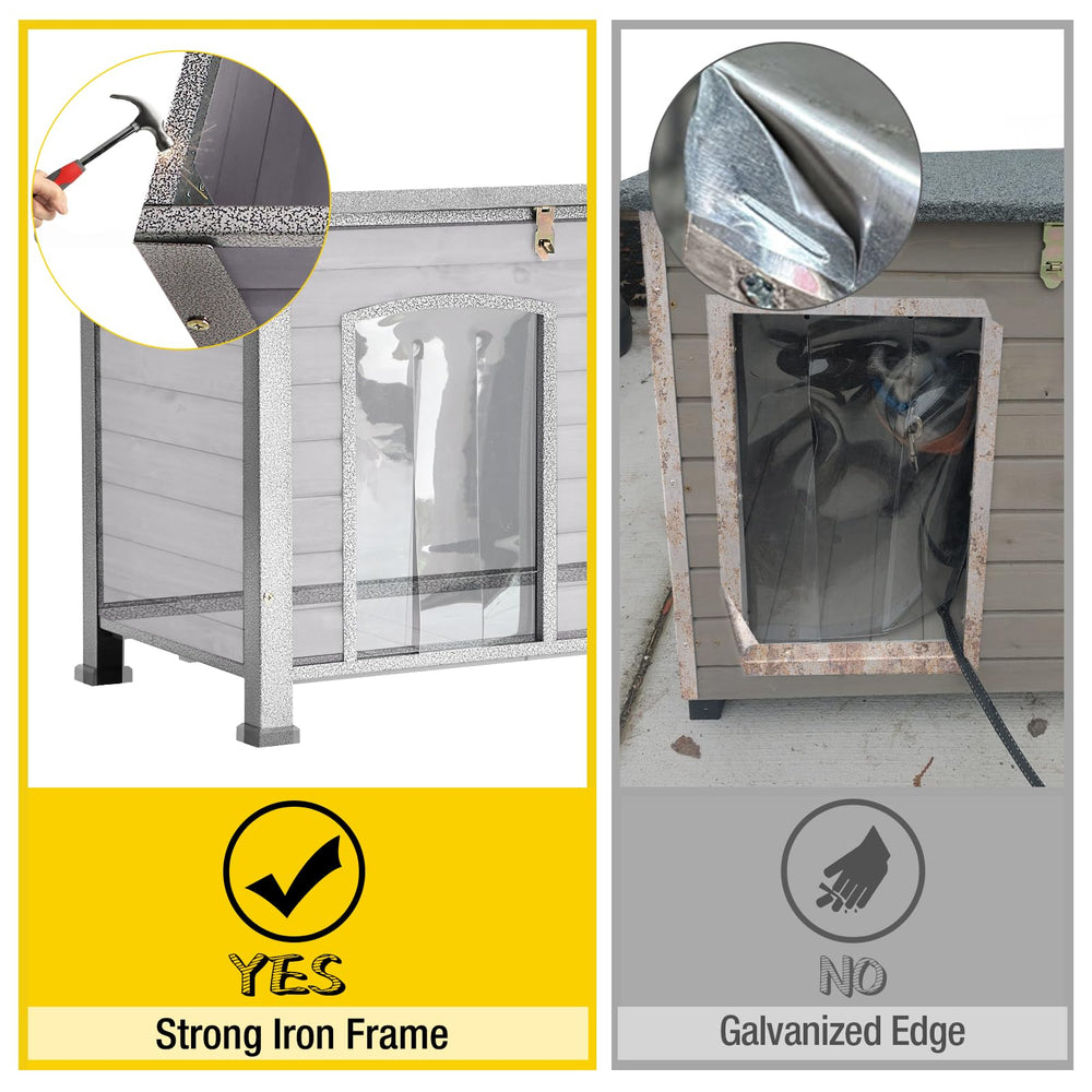 MORGETE Heated Outdoor Dog House with Heating Pad & Insulated Liner, Winter Weatherproof Anti-Chewing Dog Kennel, Iron