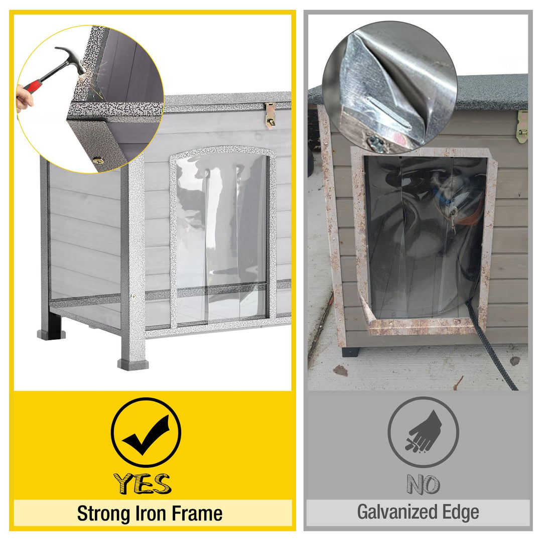 MORGETE Heated Outdoor Dog House with Heating Pad & Insulated Liner, Winter Weatherproof Anti-Chewing Dog Kennel, Iron