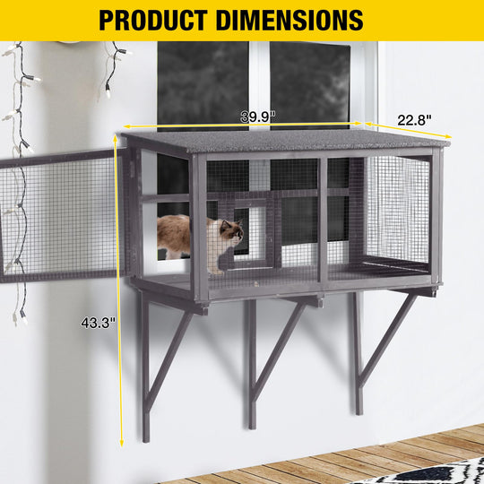 MEDEHOO AIR7016 Catio Outdoor Cat Enclosure, Cat Window Box for 1-2 Cats with Weatherproof Asphalt Roof & Lockable Door, Expendable Secure Window Perch House for Large Outdoor Cats