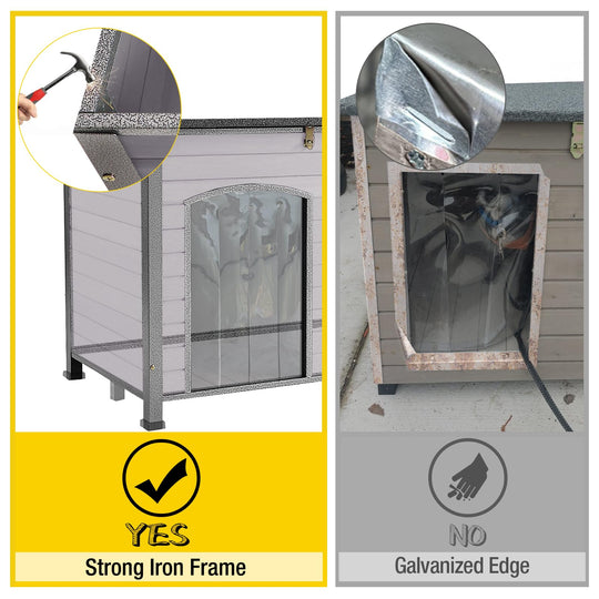 MEDEHOO AIR75-IN-HP Heated Outdoor Dog House with Heating Pad & Insulated Liner, Winter Weatherproof Anti-Chewing Dog Kennel, Iron, Gray