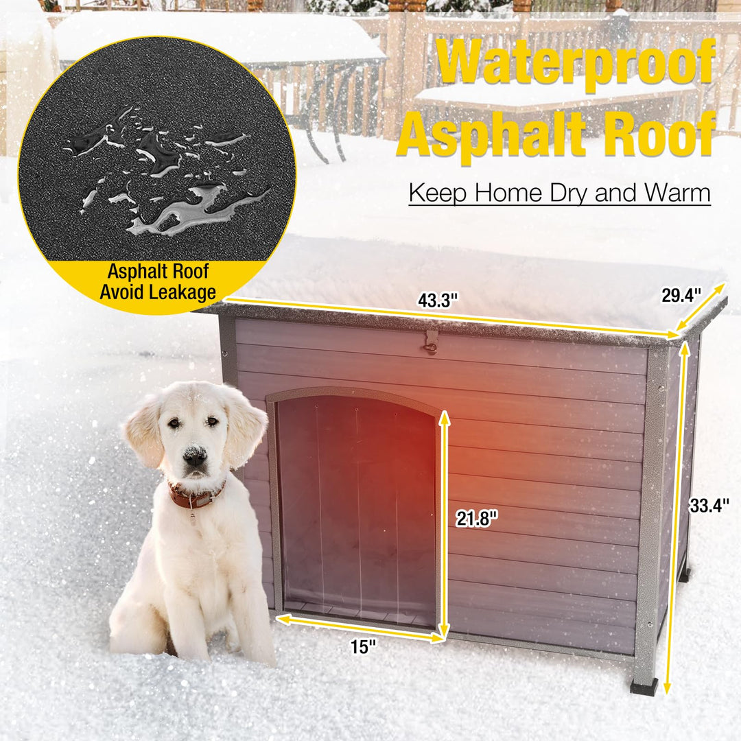 MEDEHOO AIR75-IN-HP Heated Outdoor Dog House with Heating Pad & Insulated Liner, Winter Weatherproof Anti-Chewing Dog Kennel, Iron, Gray