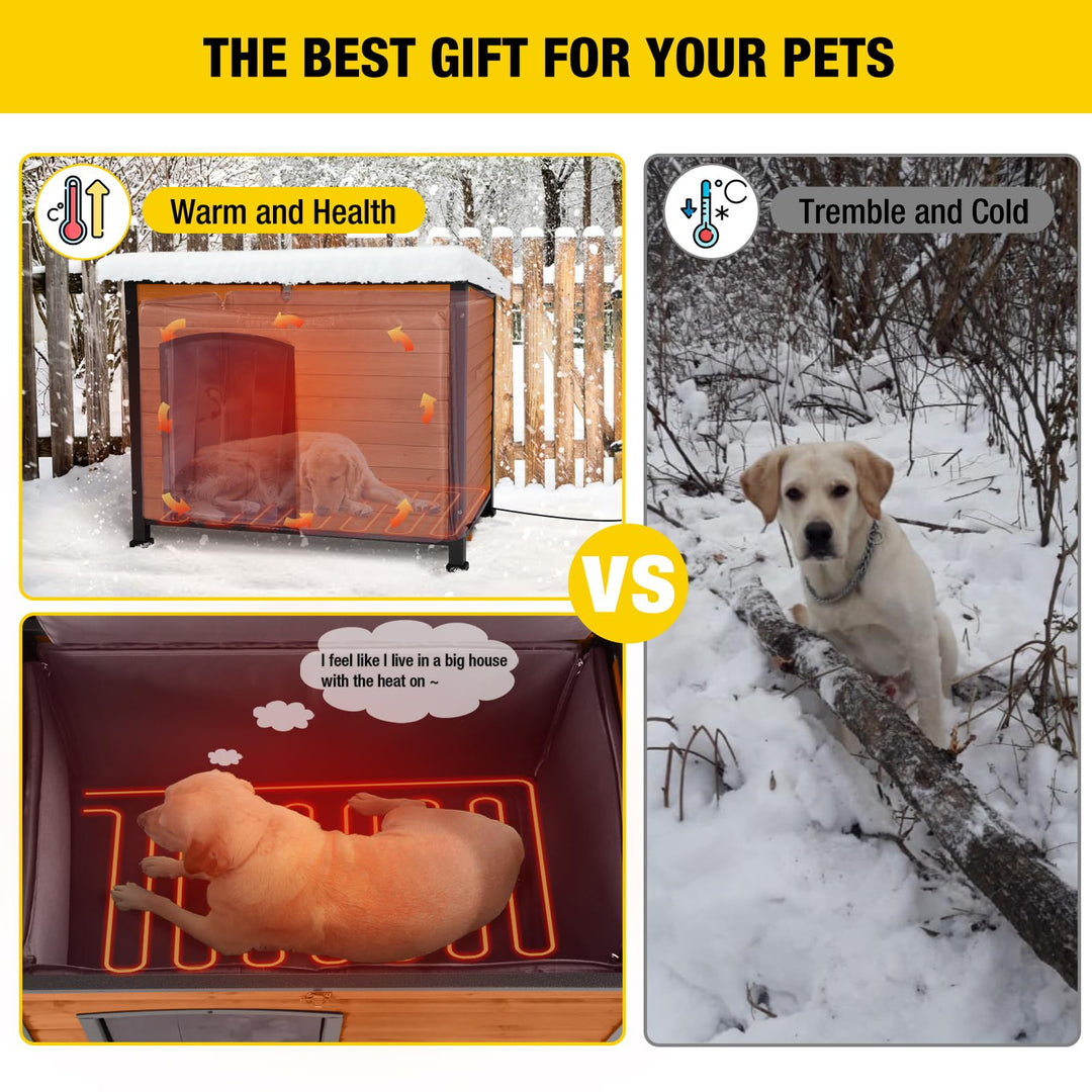 MORGETE Heated Outdoor Dog House with Heating Pad & Insulated Liner,  Winter Weatherproof Anti-Chewing Dog Kennel, Iron