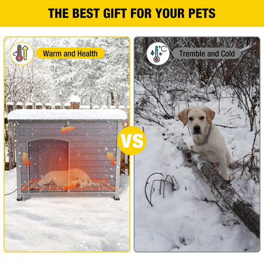MORGETE Heated Outdoor Dog House with Heating Pad & Insulated Liner, Winter Weatherproof Anti-Chewing Dog Kennel, Iron