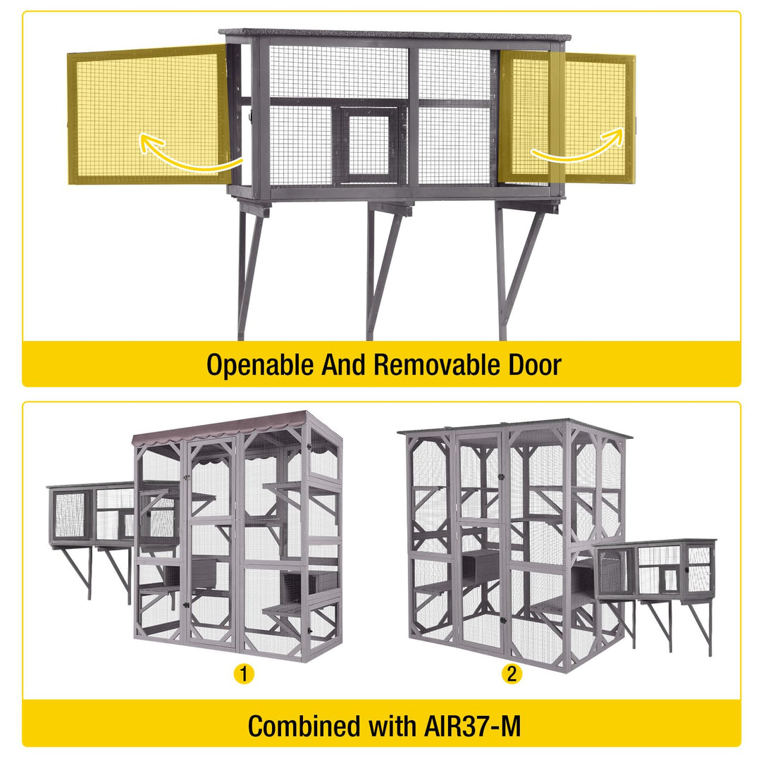 MEDEHOO AIR7016 Catio Outdoor Cat Enclosure, Cat Window Box for 1-2 Cats with Weatherproof Asphalt Roof & Lockable Door, Expendable Secure Window Perch House for Large Outdoor Cats