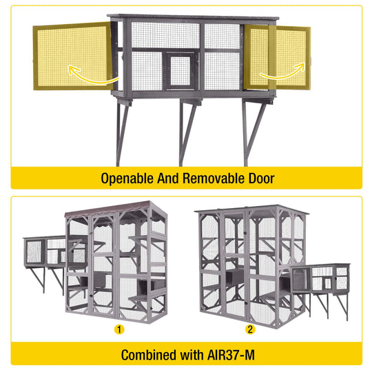 MEDEHOO AIR7016 Catio Outdoor Cat Enclosure, Cat Window Box for 1-2 Cats with Weatherproof Asphalt Roof & Lockable Door, Expendable Secure Window Perch House for Large Outdoor Cats