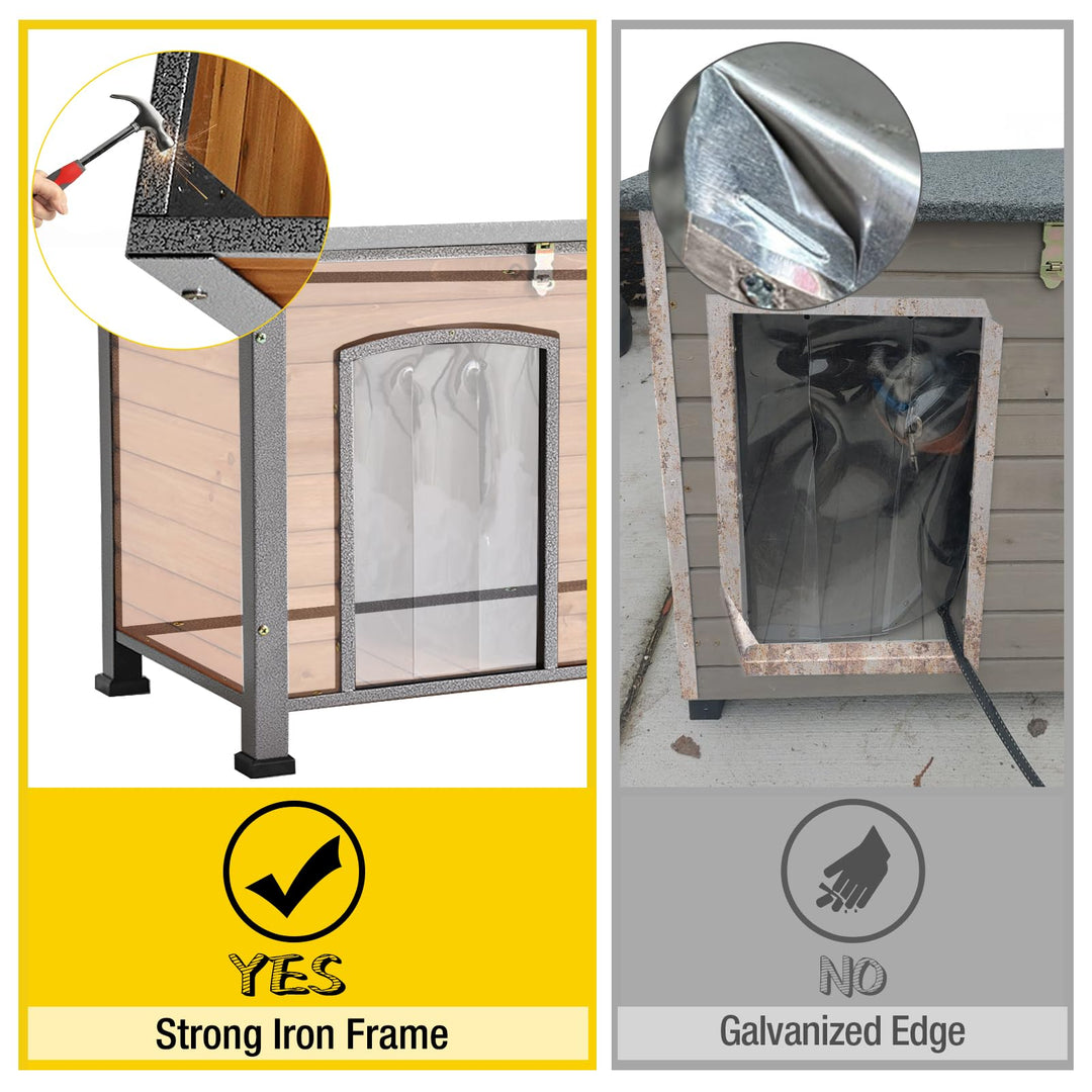 MORGETE Heated Outdoor Dog House with Heating Pad & Insulated Liner,  Winter Weatherproof Anti-Chewing Dog Kennel, Iron