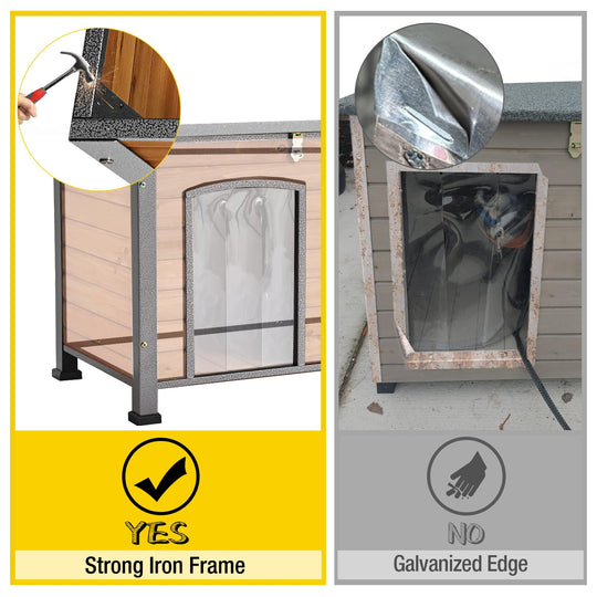 MORGETE Heated Outdoor Dog House with Heating Pad & Insulated Liner,  Winter Weatherproof Anti-Chewing Dog Kennel, Iron