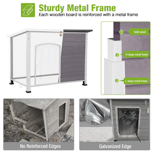 MEDEHOO AIR43-M-HP Heated Dog House with Heater and Insulated Liner, Outdoor Insulated Dog Kennel with Metal Frame Large Dog Crate for Medium to Large Dogs for Winter, 43.3" L Gray