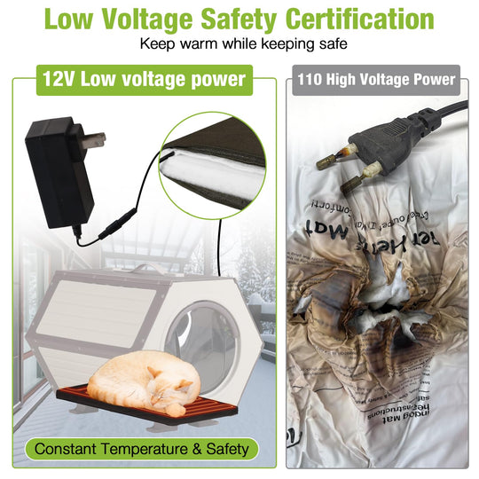 MORGETE Outdoor Indoor Heated Cat House with Heater, Combined Cat Condo with Adjustable Temperature and Time, Insulated Feral Cat Shelter with Escape Door for Winter Weatherproof (3 Set)