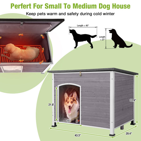 MEDEHOO AIR43-M-HP Heated Dog House with Heater and Insulated Liner, Outdoor Insulated Dog Kennel with Metal Frame Large Dog Crate for Medium to Large Dogs for Winter, 43.3" L Gray
