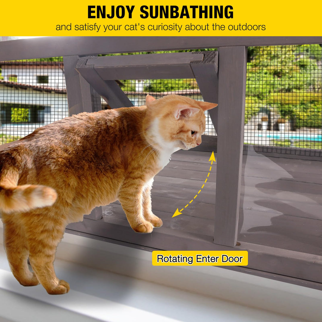 MEDEHOO AIR7016 Catio Outdoor Cat Enclosure, Cat Window Box for 1-2 Cats with Weatherproof Asphalt Roof & Lockable Door, Expendable Secure Window Perch House for Large Outdoor Cats