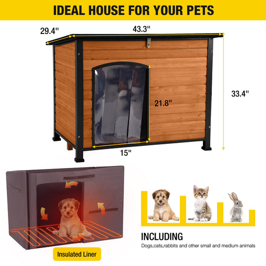 MORGETE Heated Outdoor Dog House with Heating Pad & Insulated Liner,  Winter Weatherproof Anti-Chewing Dog Kennel, Iron