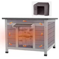 Aivituvin Insulated Cat House AIR12-IN, Wooden Cat Shelter with Waterproof Roof and Soft Liner