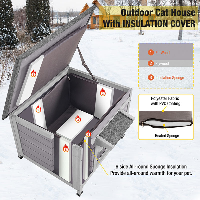 MEDEHOO Insulated Outdoor Cat House for Winter Feral Cat, Weatherproof Wood Shelter for Cats Bunnies Other Small Animals