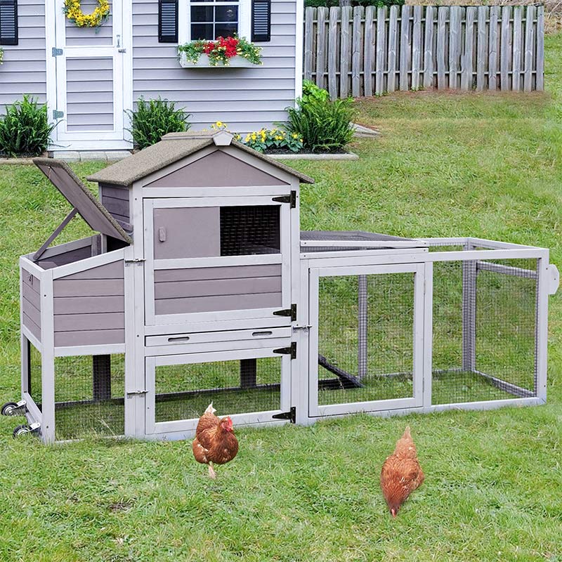 MEDEHOO Chicken Coop on Wheels, Wooden Hen House for 2-3 Chickens, Nest Box and Asphalt Roof