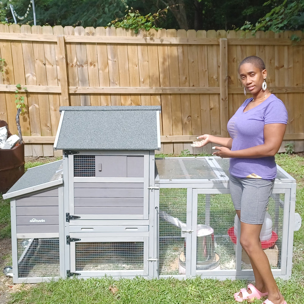 Morgete Wood Chicken Coop with Wheels Large Hen House for 4 Chickens