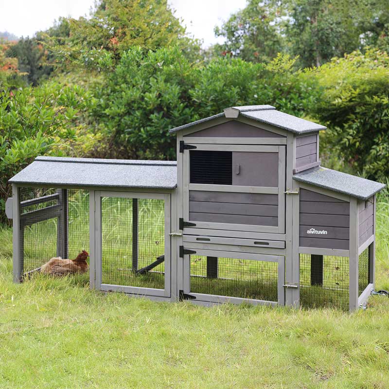 MEDEHOO Large Chicken Coop on Wheels, Wooden Hen House with Nest Box and Asphalt Roof