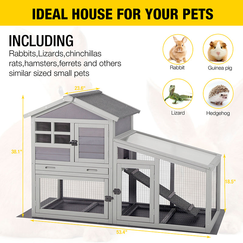 MEDEHOO Large Rabbit Hutch Bunny Cage Wood Chicken Coop with Wire Mesh